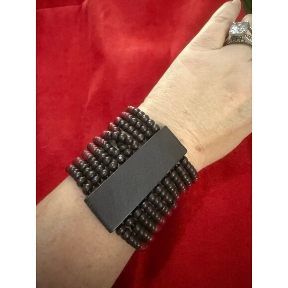 Chunky Wood Bead Stretch Bracelet Earthy Boho Wood Nymph Quirky Lightweight - Picture 4 of 8